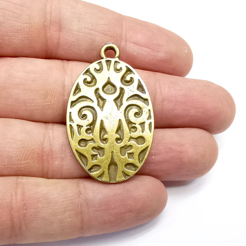 2 Oval Charms, Dangle Charms, Antique Bronze Plated (42x26mm) G34659