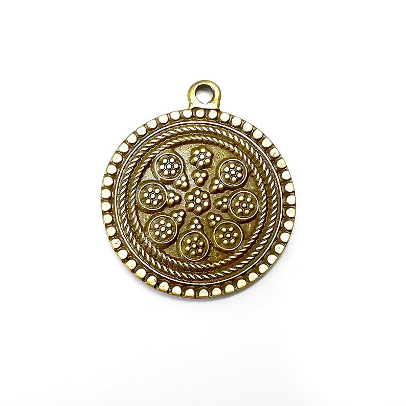 Flower Round Charms, Antique Bronze Plated (39x33mm) G34662