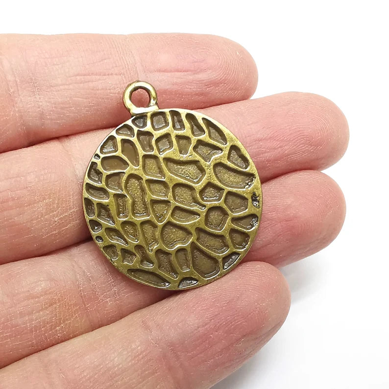 Web Round Charms, Antique Bronze Plated (39x33mm) G34766