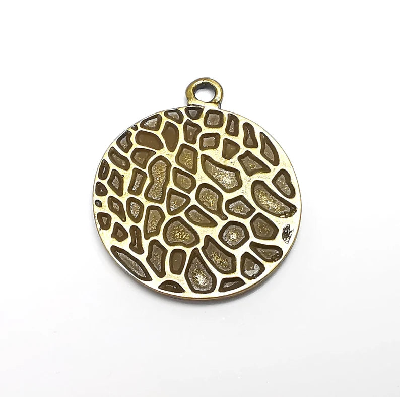 Web Round Charms, Antique Bronze Plated (39x33mm) G34766