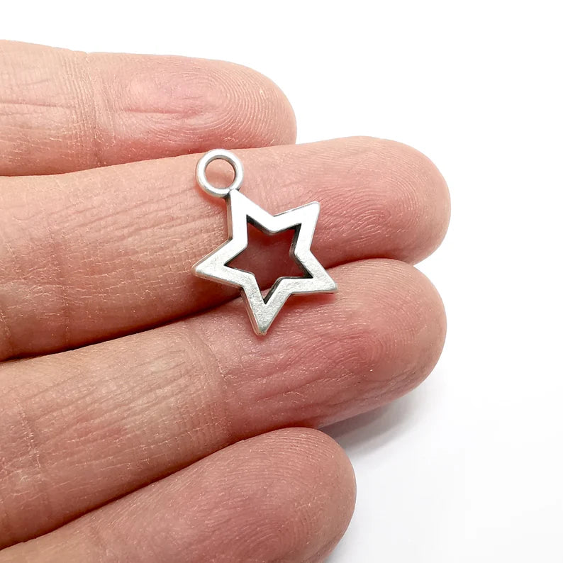 5 Star Charms Antique Silver Plated Charms (20x16mm) G34768