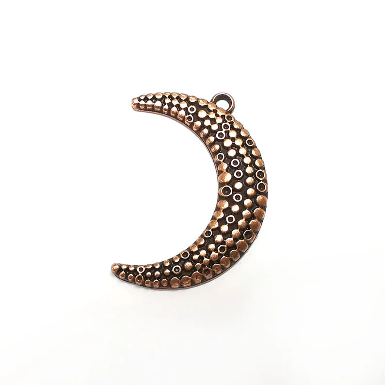 2 Crescent Charms Antique Copper Plated Moon Charms (38mm) G34769