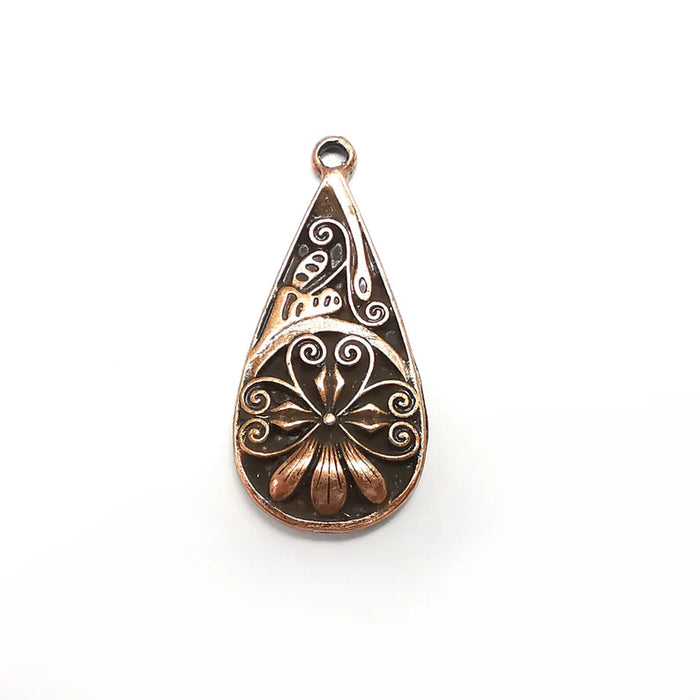 Flower, Drop Charms Antique Copper Plated Charms (39x18mm) G34770