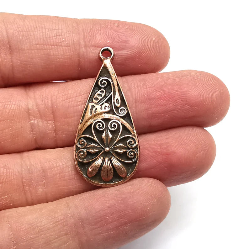 Flower, Drop Charms Antique Copper Plated Charms (39x18mm) G34770