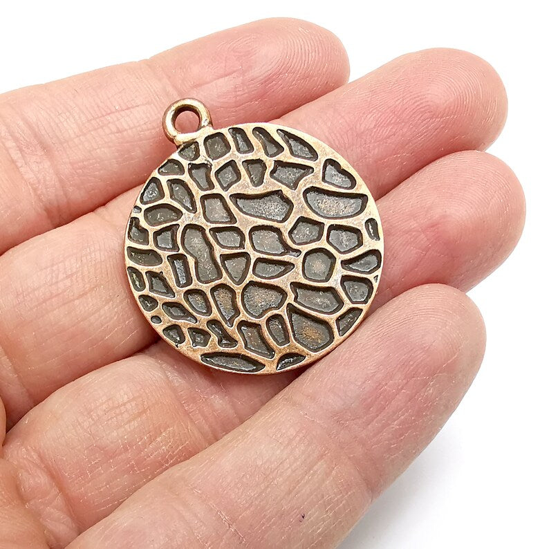 Web Round Charms, Antique Copper Plated (39x33mm) G34773