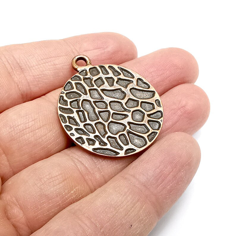 Web Round Charms, Antique Copper Plated (39x33mm) G34773