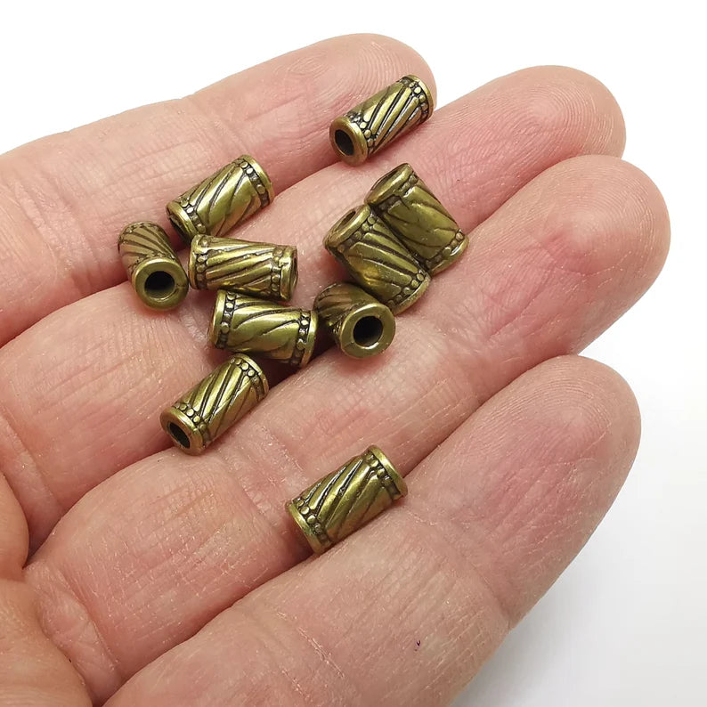 5 Cylinder Tube Beads Antique Bronze Plated Metal Beads (11x6mm) G34774
