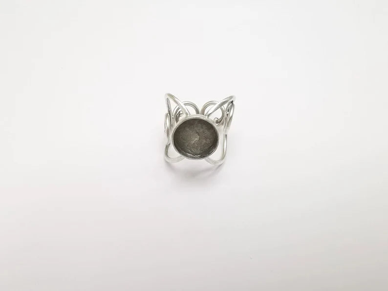 Round Ring Setting Resin Ring Blank Cabochon Mounting Adjustable Ring Base Bezel Antique Silver Plated Brass (12mm) G34777