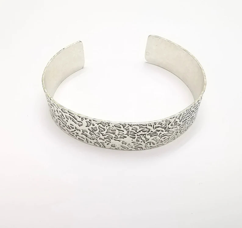 Bracelet Bezel Cuff Blank Mountings Bangle Base Setting Antique Silver Plated Brass Adjustable Bracelet (15mm) G34776