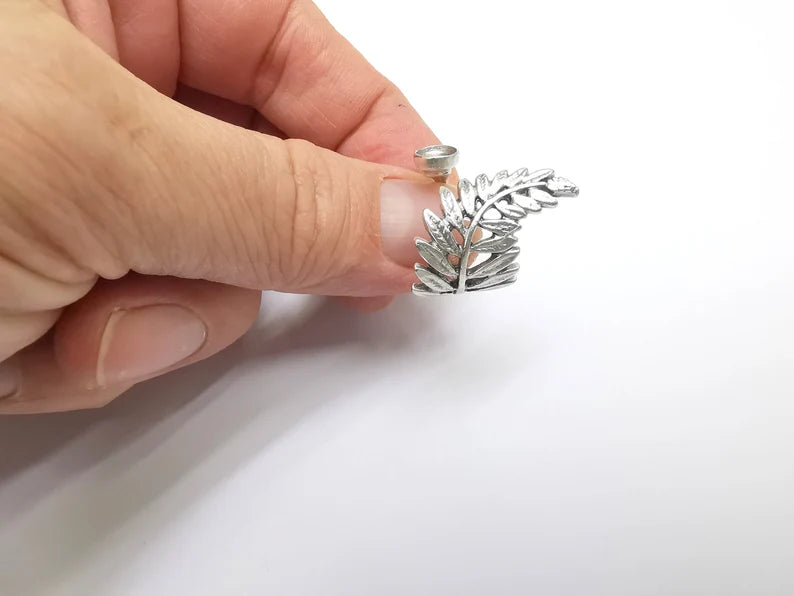 Fern Ring Setting Resin Ring Blank Cabochon Mounting Adjustable Dried Flower Ring Base Bezel Antique Silver Plated Brass (6mm) G34778