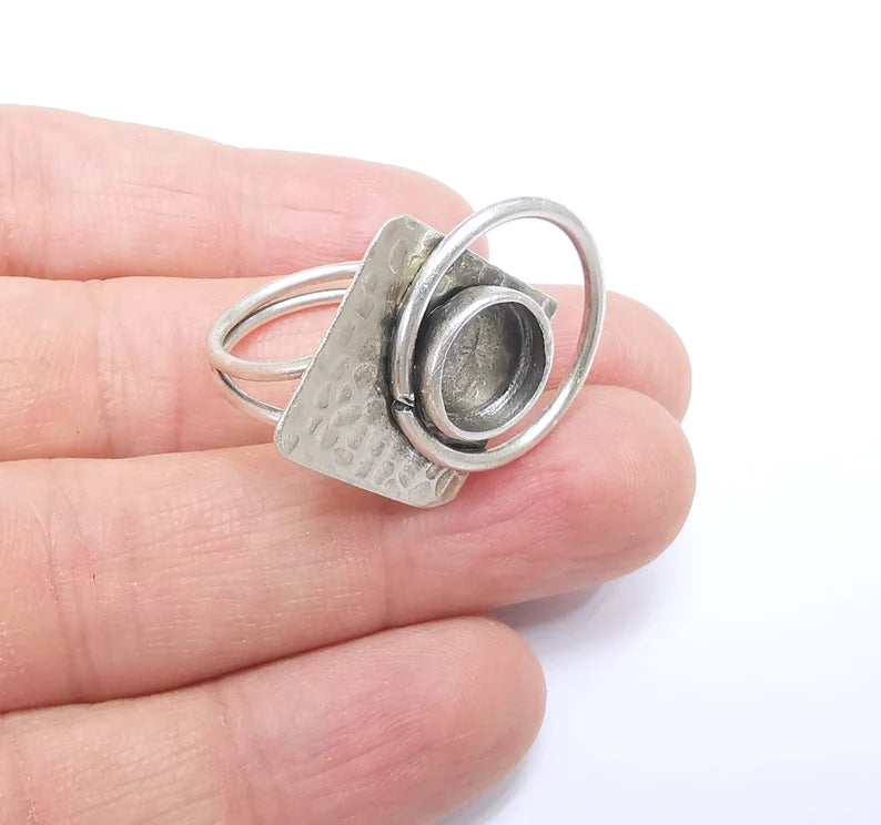 Round Ring Setting Resin Ring Blank Cabochon Mounting Adjustable Ring Base Bezel Antique Silver Plated Brass (10mm) G34779