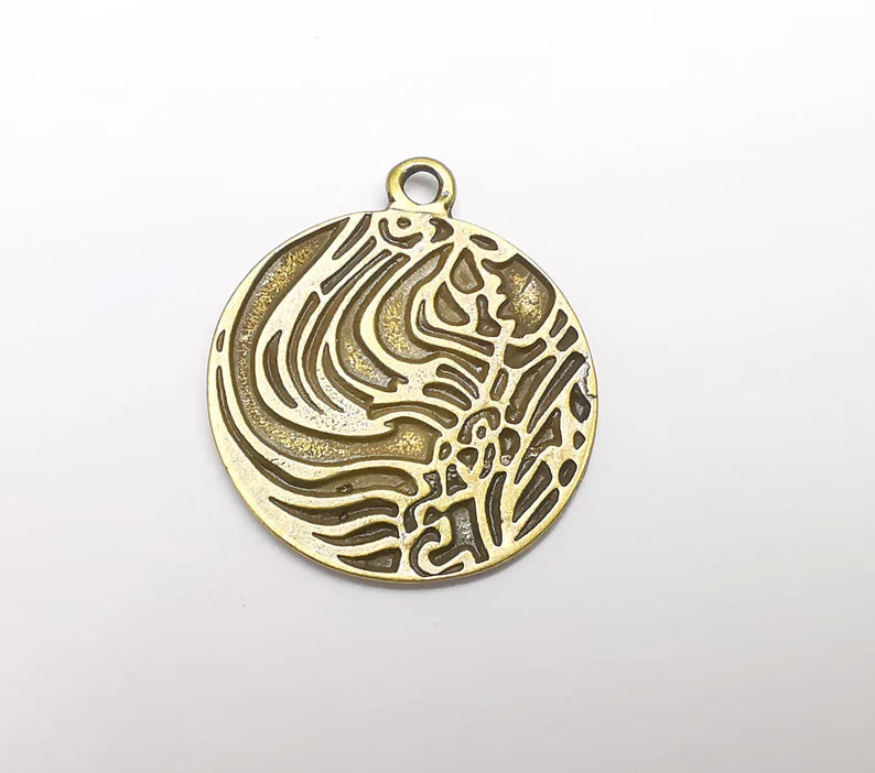 Antique Bronze Round Charms, Antique Bronze Plated (39x34mm) G34780