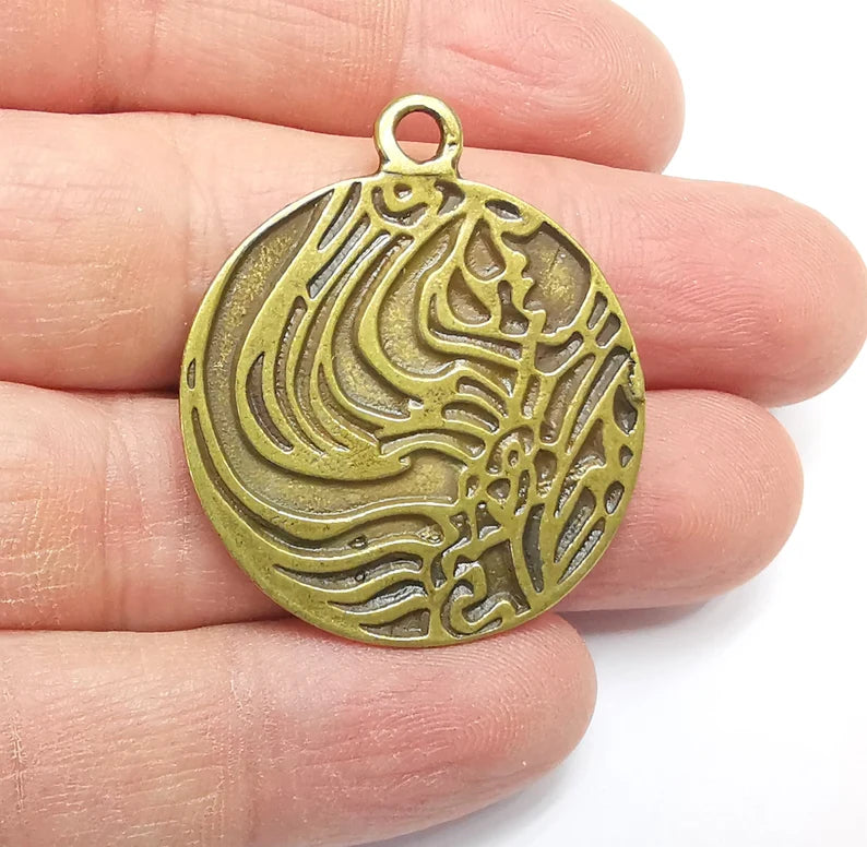 Antique Bronze Round Charms, Antique Bronze Plated (39x34mm) G34780