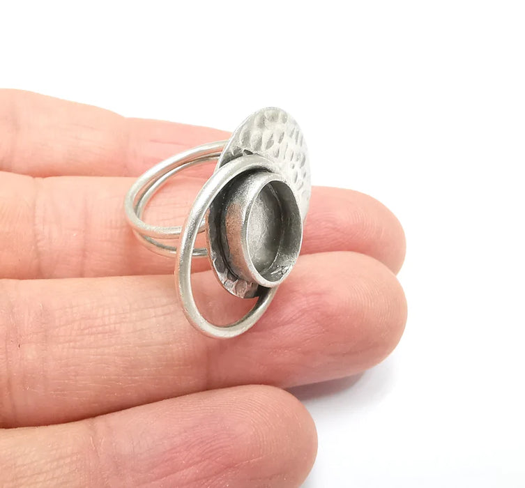 Oval Ring Setting Resin Ring Blank Cabochon Mounting Adjustable Ring Base Bezel Antique Silver Plated Brass (14x10mm) G34781