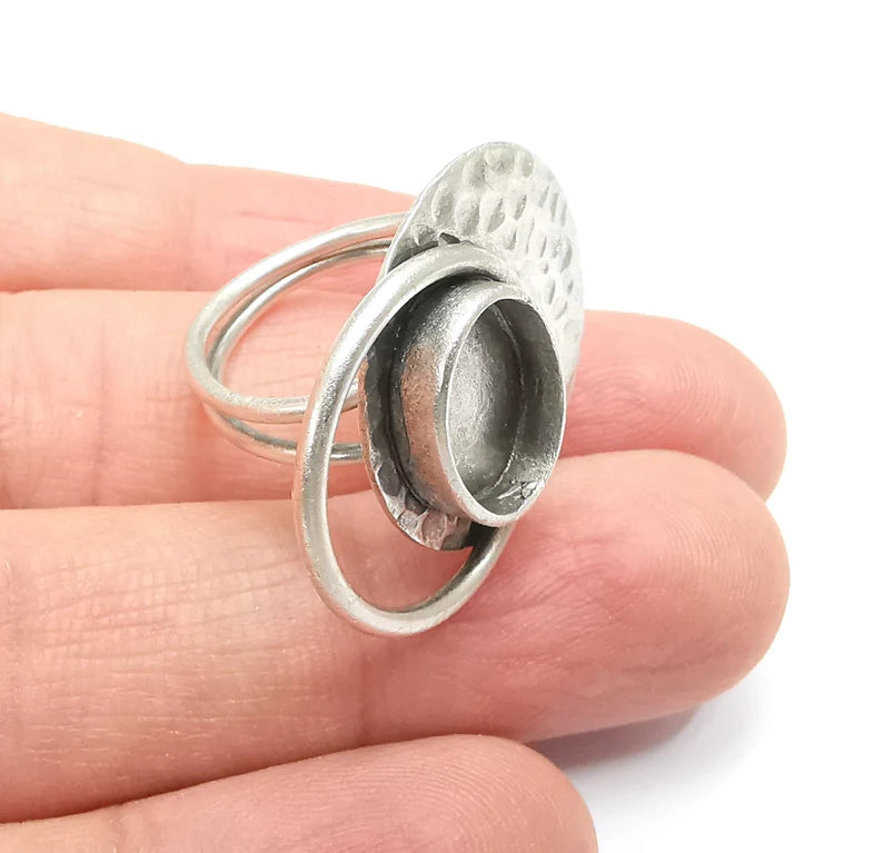 Oval Ring Setting Resin Ring Blank Cabochon Mounting Adjustable Ring Base Bezel Antique Silver Plated Brass (14x10mm) G34781