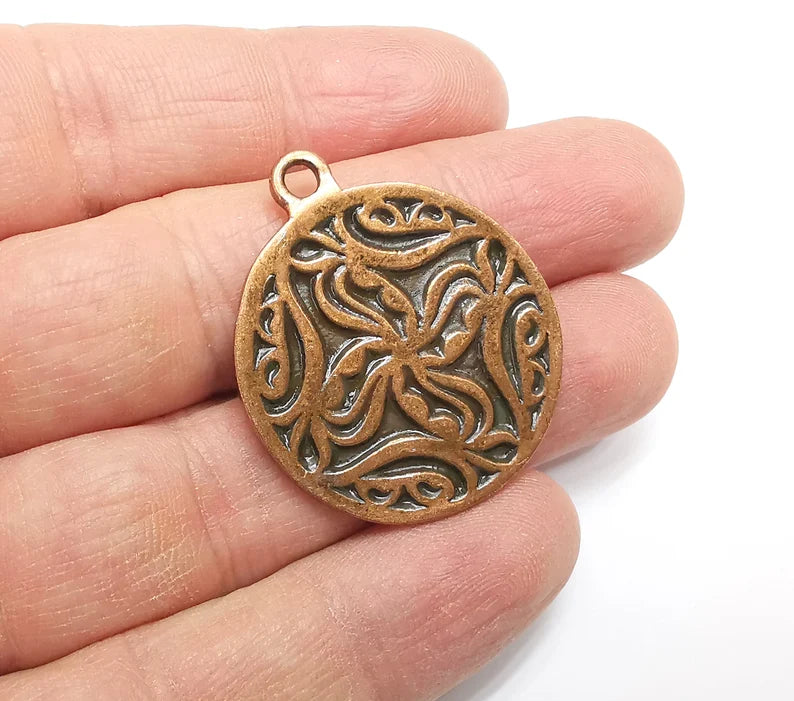 Copper Plated Mandala Charms, Antique Copper Plated Charms (39x32mm) G34788