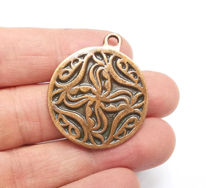 Copper Plated Mandala Charms, Antique Copper Plated Charms (39x32mm) G34788