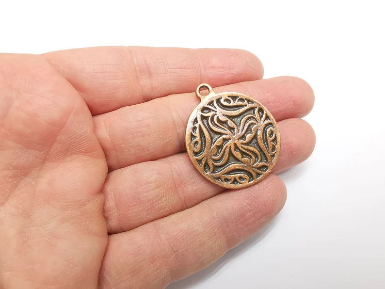 Copper Plated Mandala Charms, Antique Copper Plated Charms (39x32mm) G34788
