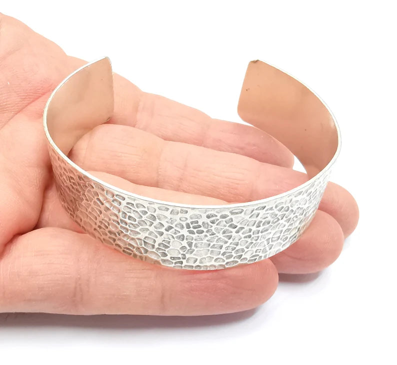 Hammered Bracelet Bezel Cuff Blank Mountings Bangle Base Setting Antique Silver Plated Brass Adjustable Bracelet (20mm) G34789