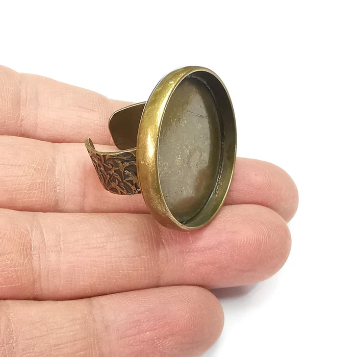 Round Ring, Branch Ring Blank Setting, Cabochon Mounting, Adjustable Resin Base Bezels, Antique Bronze Plated (30mm) G34791