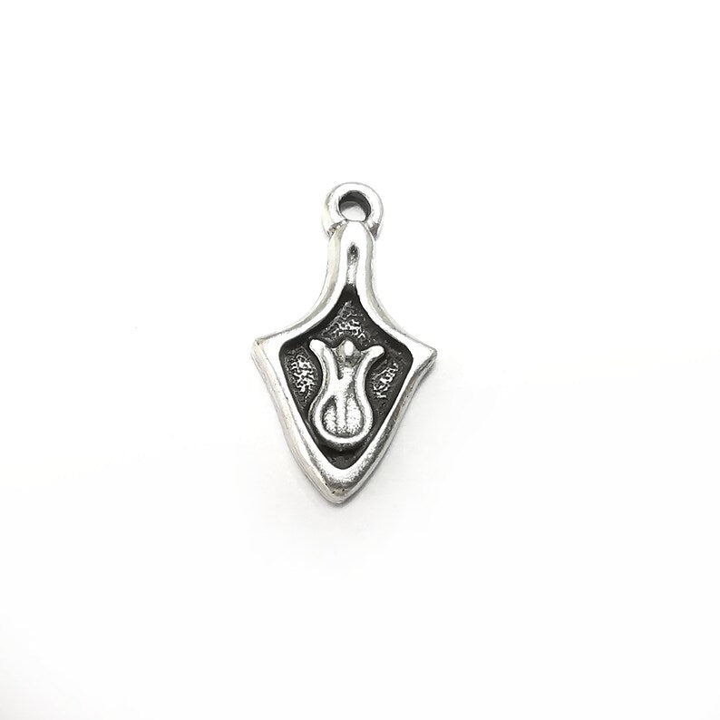 5 Tulip Charms, Antique Silver Plated Charms (22x12mm) G34749