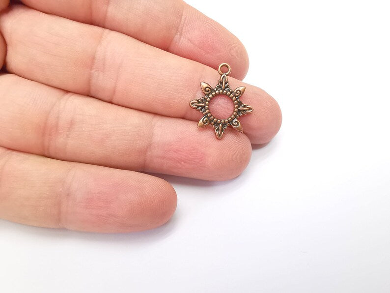 10 Sun Charms, Antique Copper Plated (21x17mm) G34698