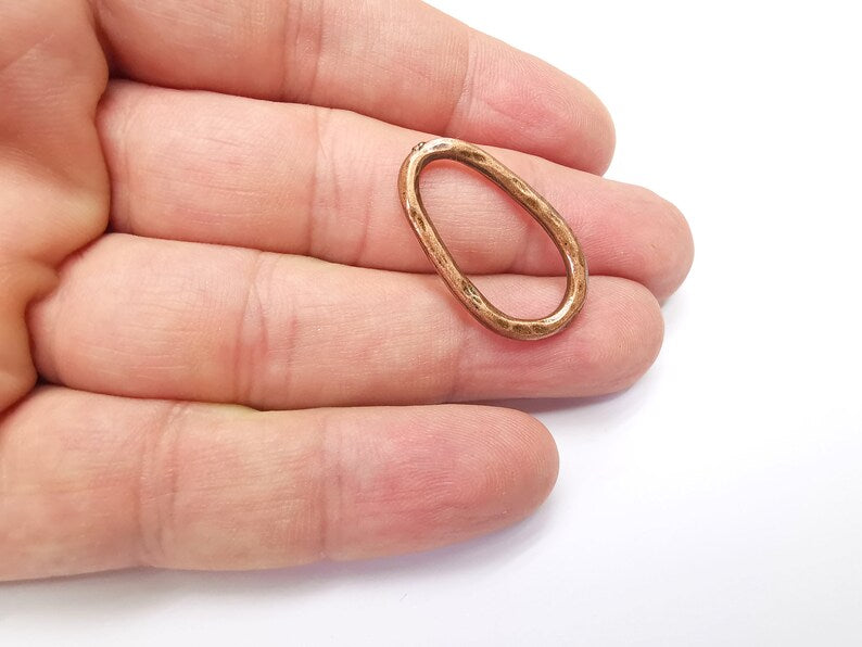 5 Oval Hammered Charms Antique Copper Plated Findings (28x17mm) G34677