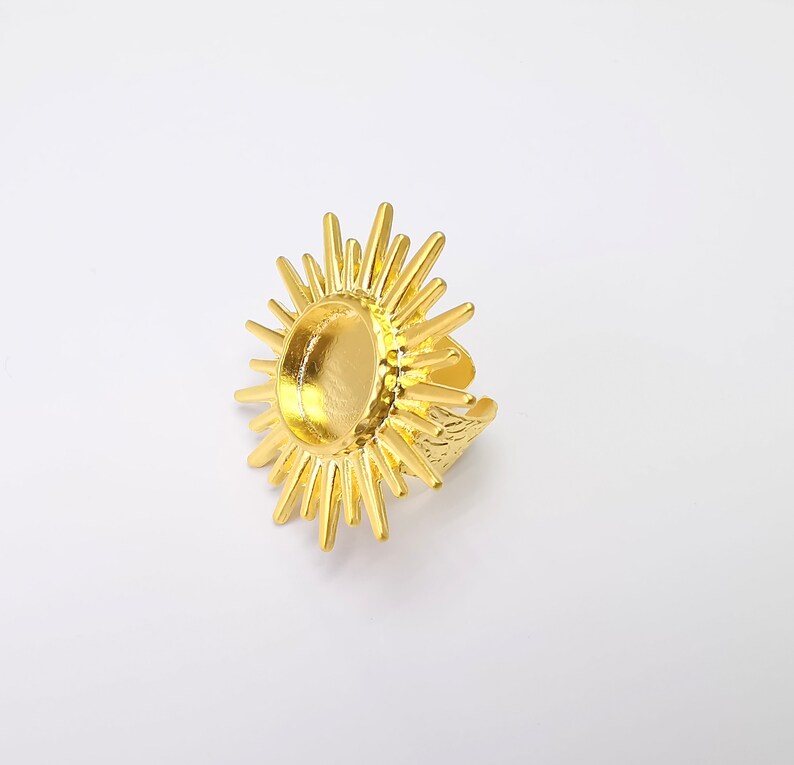 Sun Ring Blank Settings, Cabochon Mounting, Adjustable Gold Plated Resin Ring Base Bezel, Inlay Mosaic Epoxy (16mm) G34679