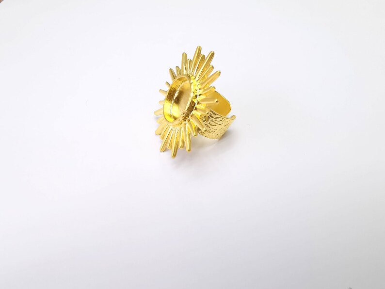 Sun Ring Blank Settings, Cabochon Mounting, Adjustable Gold Plated Resin Ring Base Bezel, Inlay Mosaic Epoxy (16mm) G34679