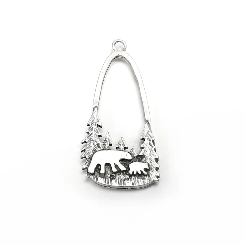 Polar Bear Charms, Bear Forest Charms, Antique Silver Plated Charms (54x24mm) G34799