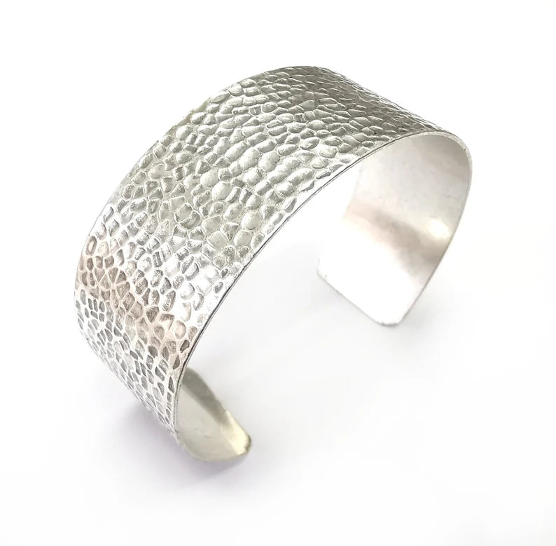 Hammered Bracelet Bezel Cuff Blank Mountings Bangle Base Setting Antique Silver Plated Brass Adjustable Bracelet (25mm) G34800