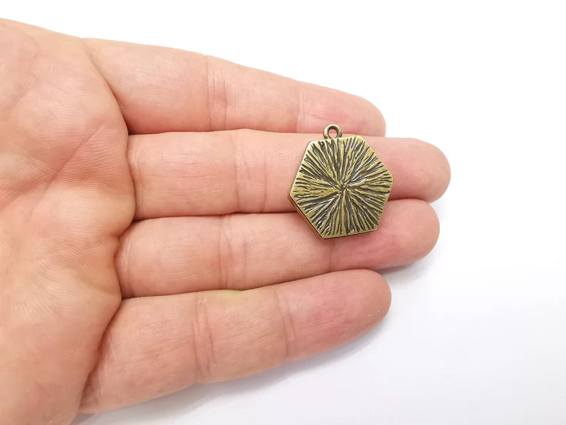 2 Hexagon Pendant Blanks, Resin Bezel Bases, Mosaic Mountings, Dry flower Frame, Polymer Clay base, Antique Bronze Plated (20mm) G34683