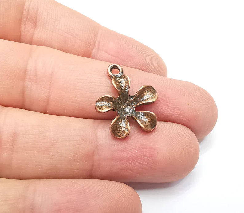 2 Flower Charms, Antique Copper Plated Charms (21x17mm) G34685