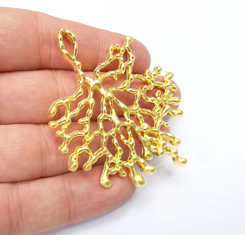 Coral Branch Dangle Pendant, Gold Plated Charms (68x58mm) G34687
