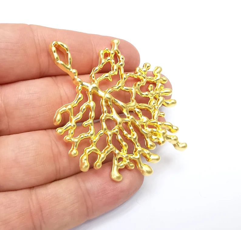 Coral Branch Dangle Pendant, Gold Plated Charms (68x58mm) G34687