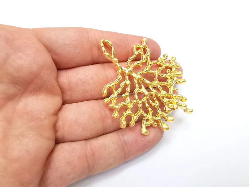 Coral Branch Dangle Pendant, Gold Plated Charms (68x58mm) G34687