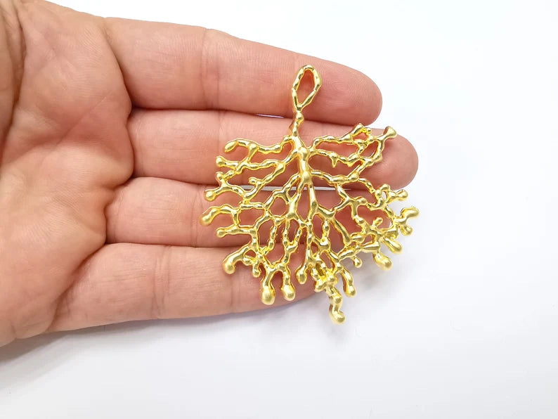Coral Branch Dangle Pendant, Gold Plated Charms (68x58mm) G34687