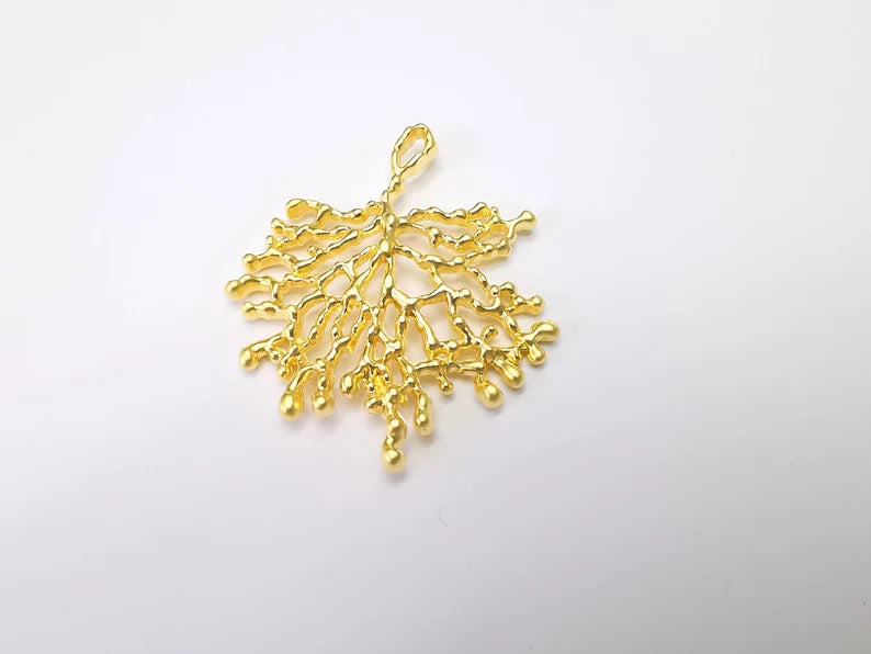 Coral Branch Dangle Pendant, Gold Plated Charms (68x58mm) G34687