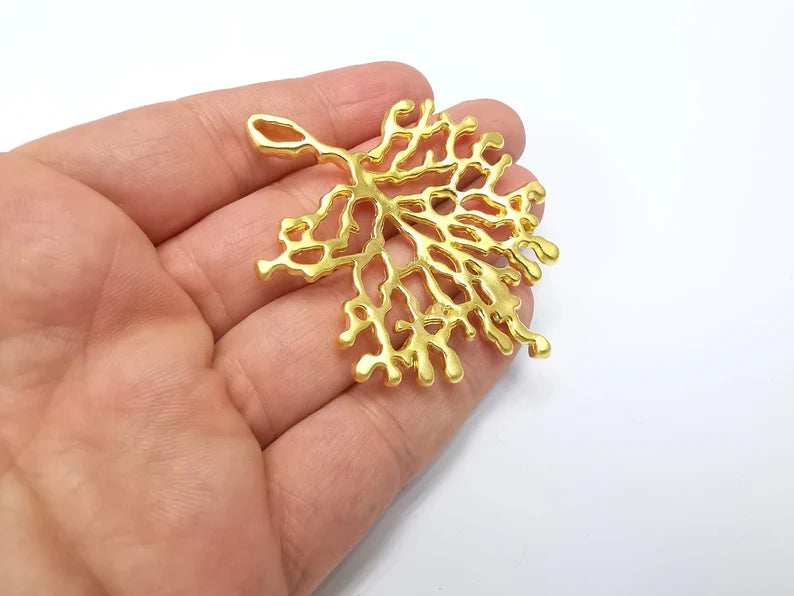 Coral Branch Dangle Pendant, Gold Plated Charms (68x58mm) G34687