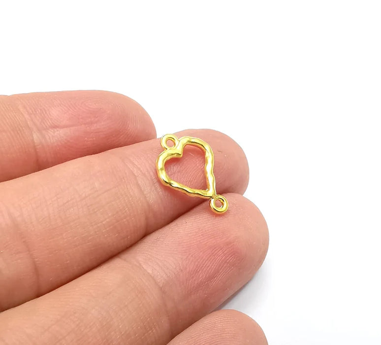 5 Little Sweet Heart Connector Charms Gold Plated Charms (17x12mm) G34688