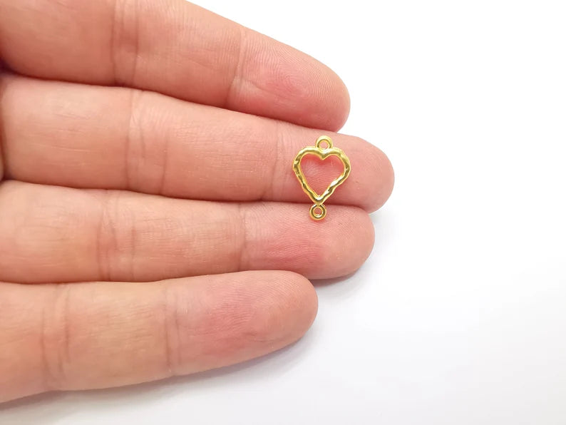 5 Little Sweet Heart Connector Charms Gold Plated Charms (17x12mm) G34688