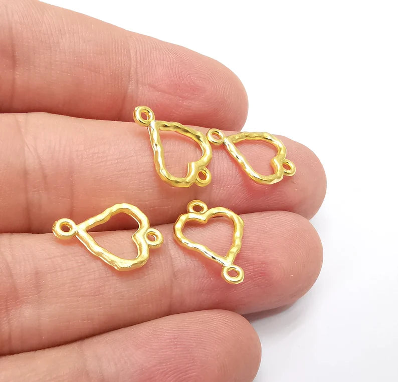 5 Little Sweet Heart Connector Charms Gold Plated Charms (17x12mm) G34688
