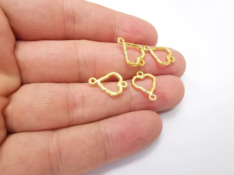 5 Little Sweet Heart Connector Charms Gold Plated Charms (17x12mm) G34688