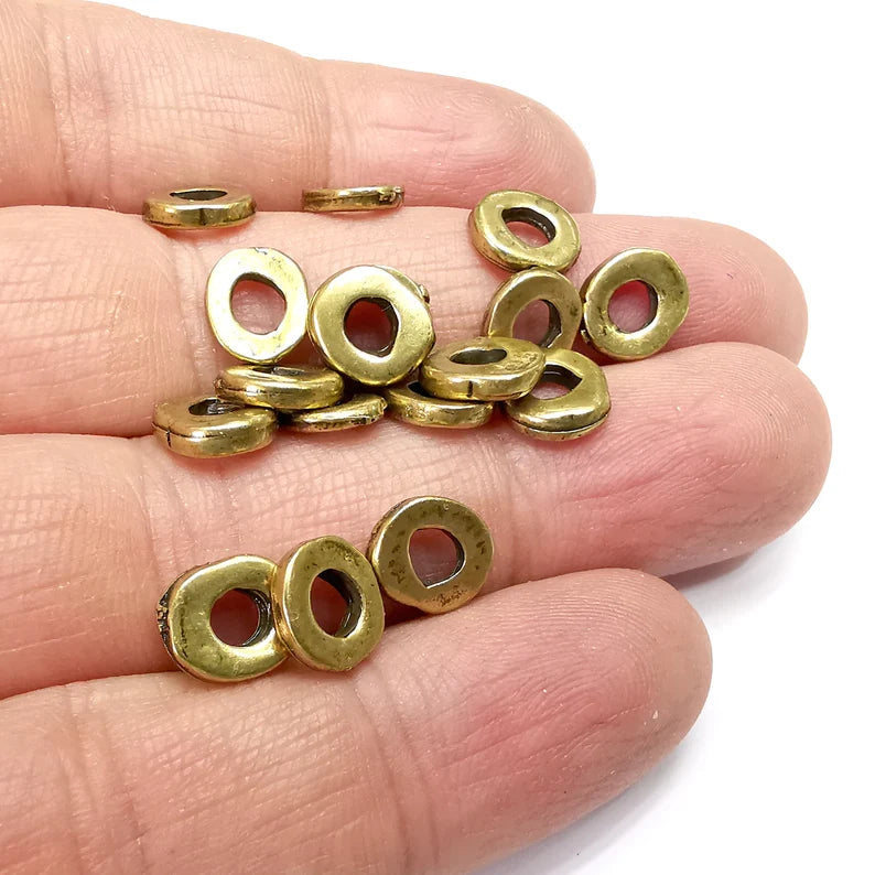 10 Round Disc Beads Charms Findings Antique Bronze Plated (9mm) G34803