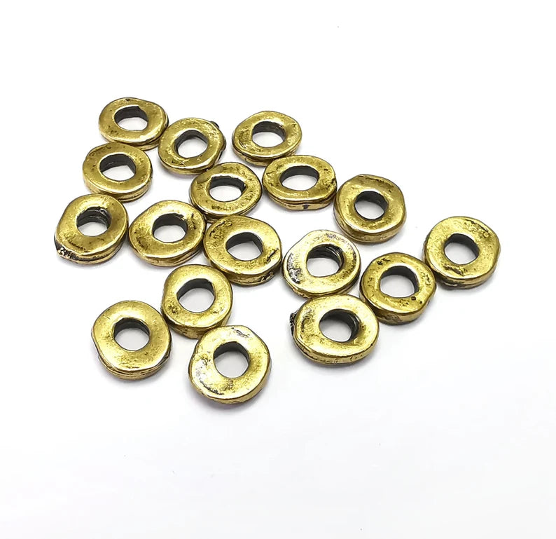 10 Round Disc Beads Charms Findings Antique Bronze Plated (9mm) G34803