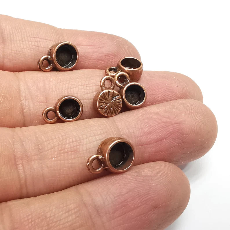 5 Round Pendant Blanks, Resin Bezel Bases, Mosaic Mountings, Polymer Clay base, Antique Copper Plated (5mm) G34804