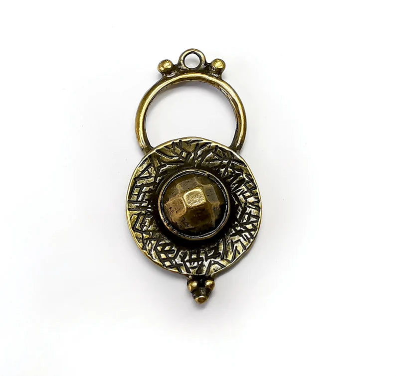Ethnic Round Charms Pendant Antique Bronze Plated Charms (43x21mm) G34805