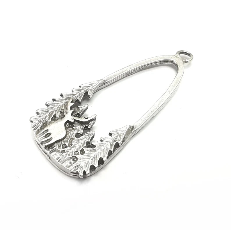Deer Charms, Forest Charms, Antique Silver Plated Charms (54x24mm) G34806