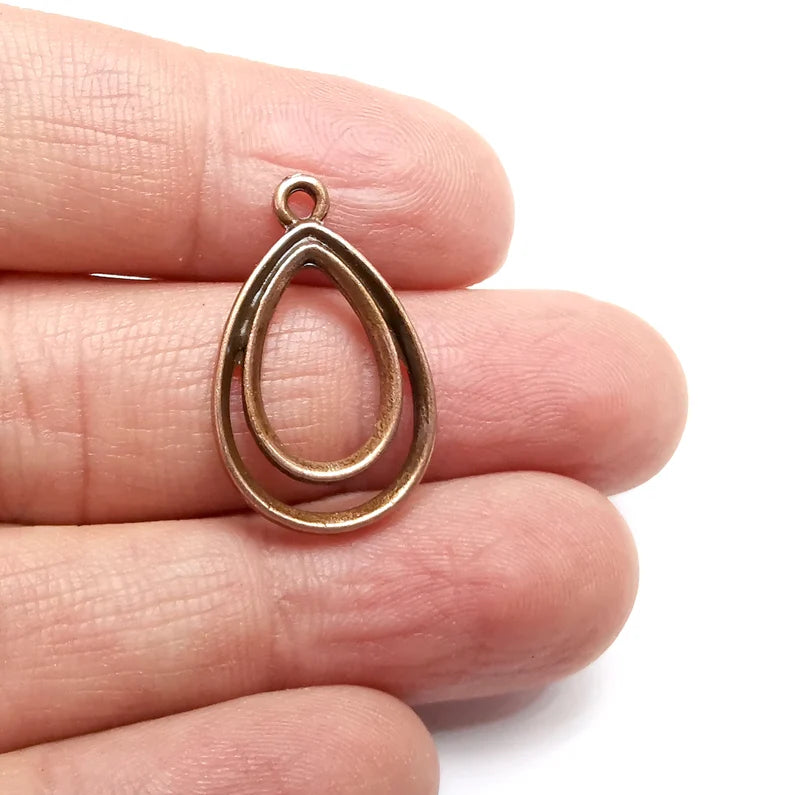 5 Drop Dangle Charms, Antique Copper Plated Charms (27x17mm) G34809