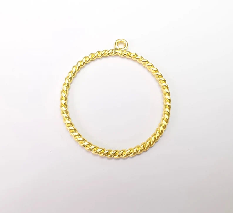 Twisted Circle Hoop Charms, Gold Plated Charms (52x46mm) G34694